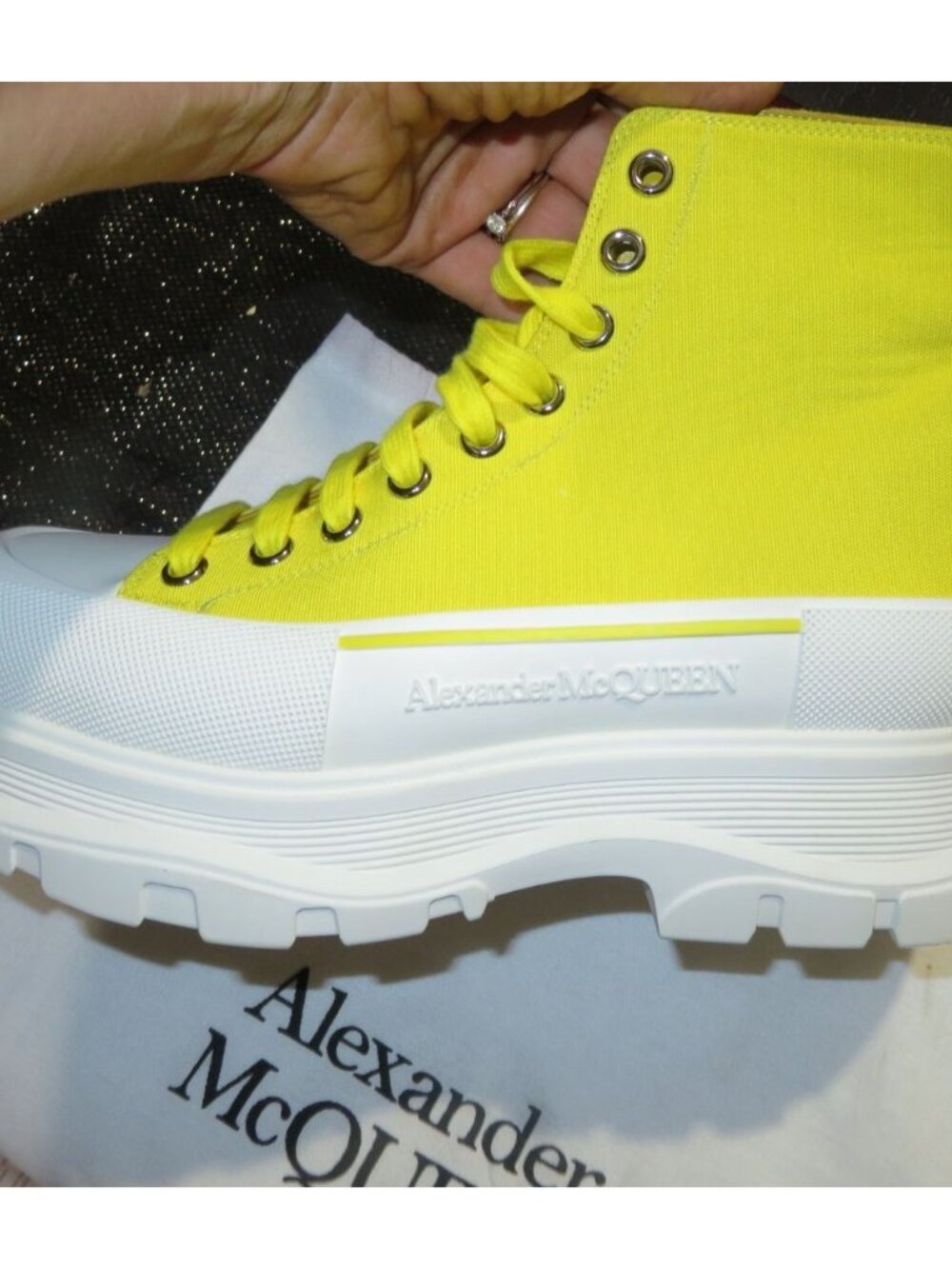 Alexander McQueen Tread Slick Sneakers in Yellow Canvas size 41 Mens 8 womens 10 - Picture 7 of 12